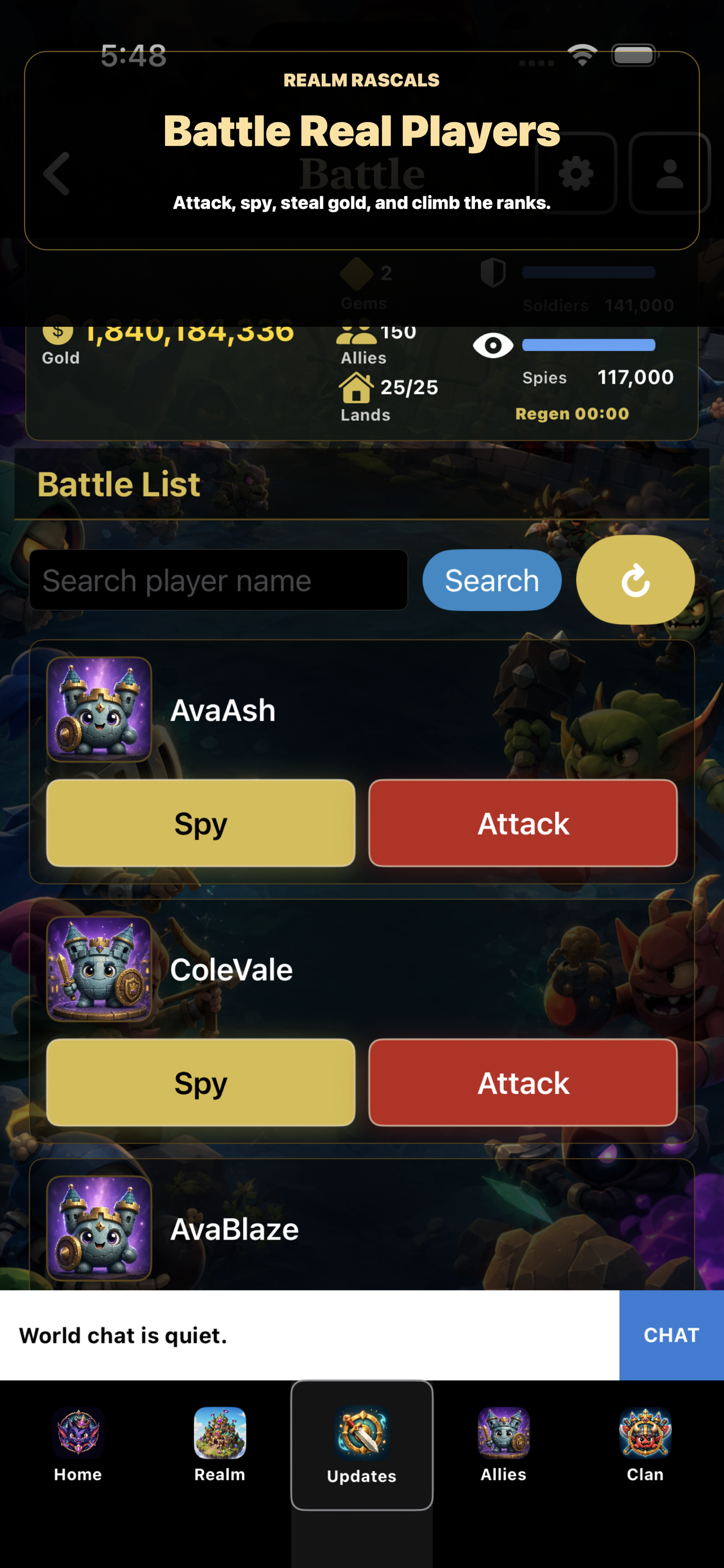 Realm Rascals battle list
